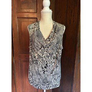 Alfani Womens Scoop Neck  Pullover Sequin‎ Blouse, Top Black XL